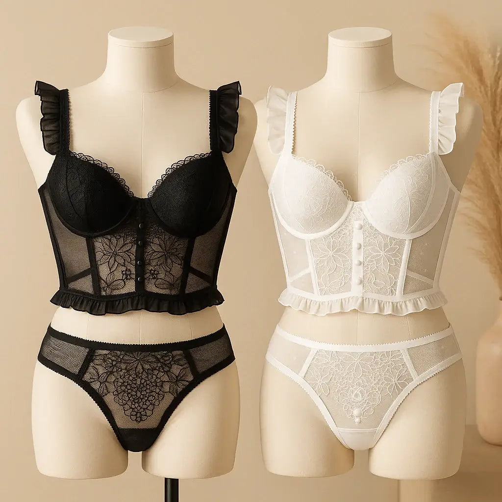 Luxury Lace Corset Bra & Panty Set | Lightly Padded Underwired Cups