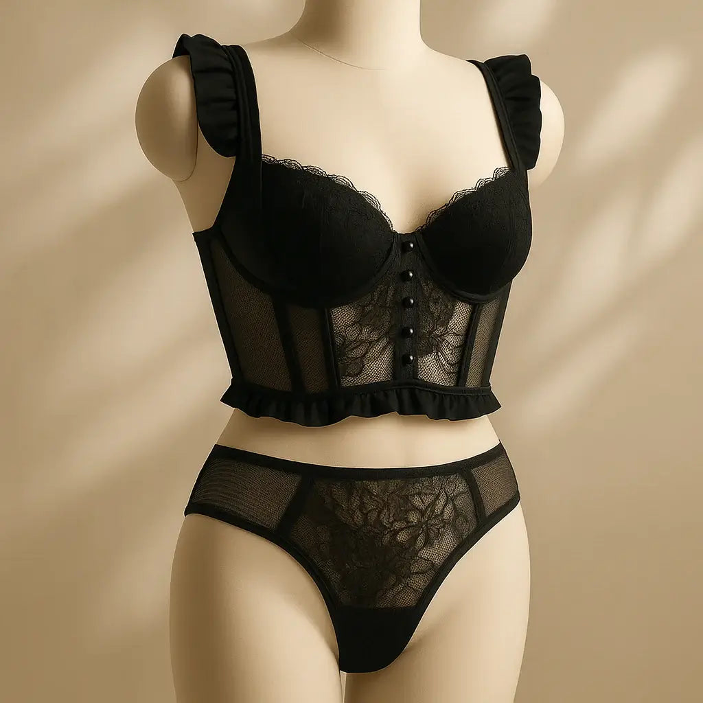 Luxury Lace Corset Bra & Panty Set | Lightly Padded Underwired Cups