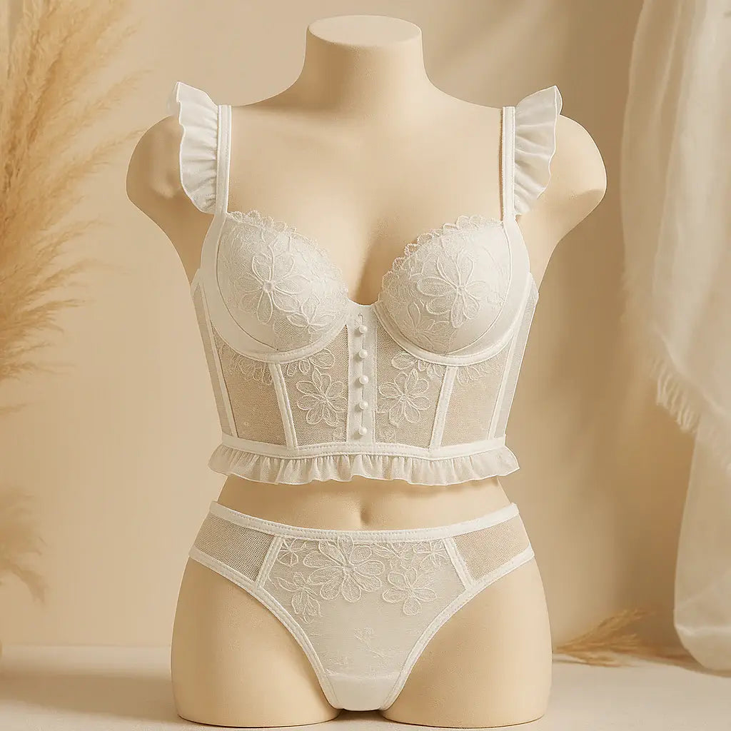 Luxury Lace Corset Bra & Panty Set | Lightly Padded Underwired Cups