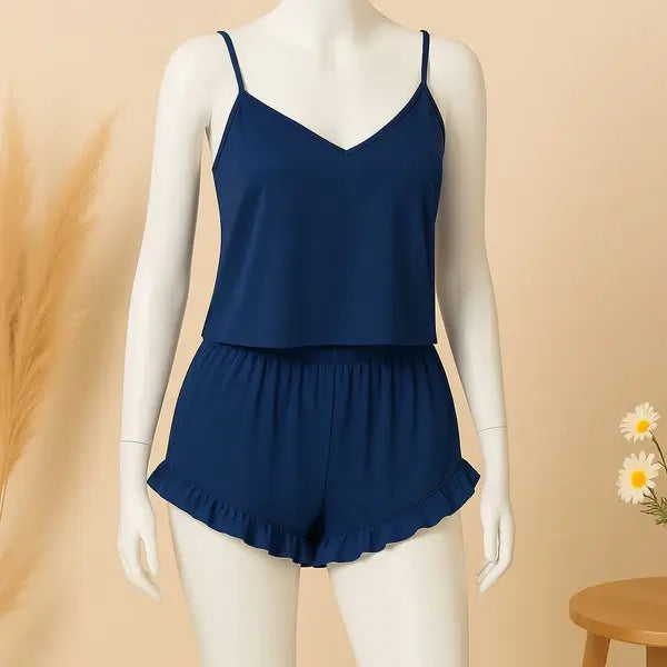 2 pcs silk Cami Sets Charming Style Short Non Padded Inner and Short Nighty