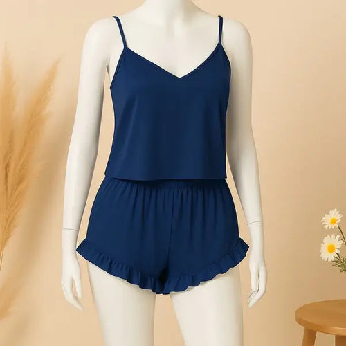 2 pcs silk Cami Sets Charming Style Short Non Padded Inner and Short Nighty
