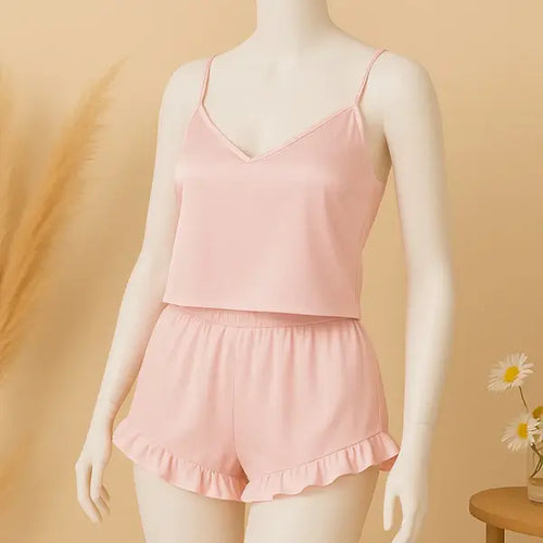 2 pcs silk Cami Sets Charming Style Short Non Padded Inner and Short Nighty