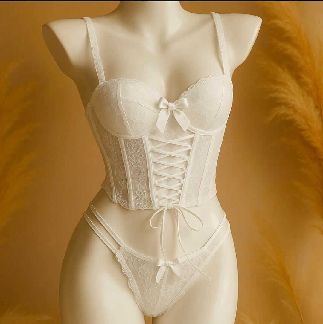 Lace Lingerie Set – Corset Style Bra & Panty with Adjustable Straps