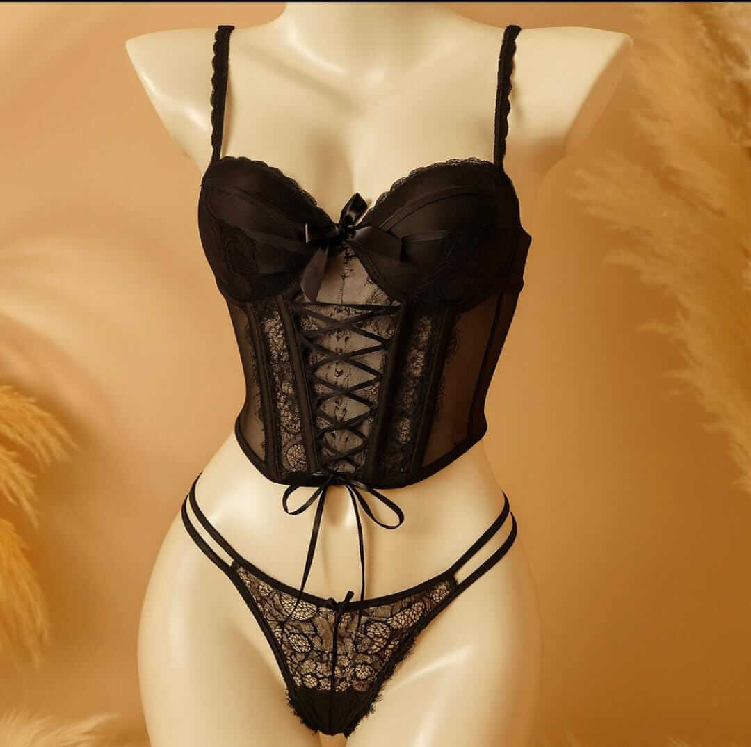 Lace Lingerie Set – Corset Style Bra & Panty with Adjustable Straps