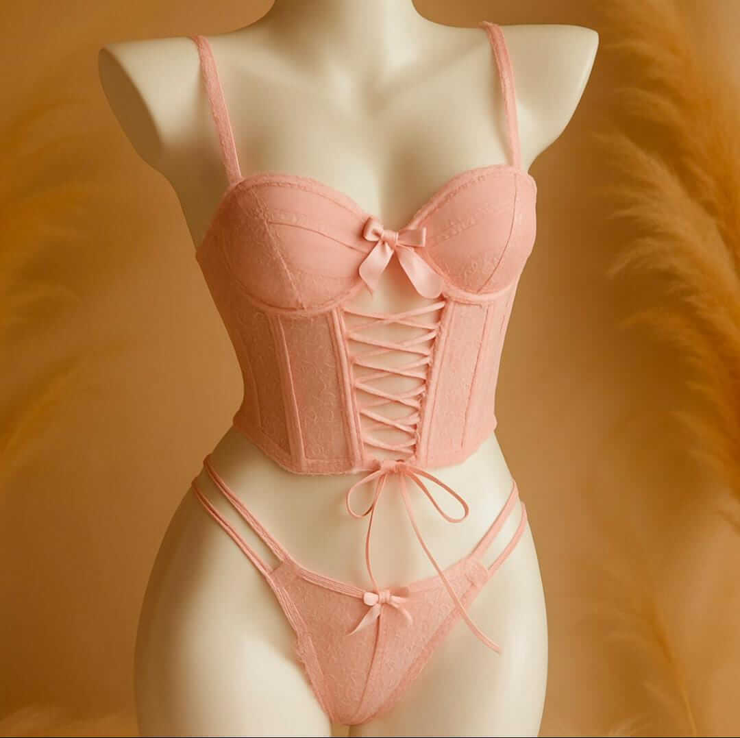 Lace Lingerie Set – Corset Style Bra & Panty with Adjustable Straps