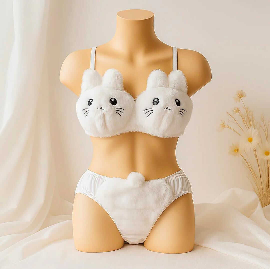 New High Quality Sexy Cute Kitty Anime Soft Plush Design Bra & Panty Set (S)