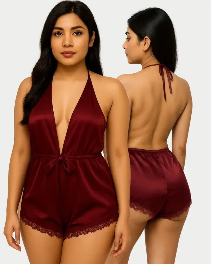 Deep V-Neck Sexy Silk Bodysuit