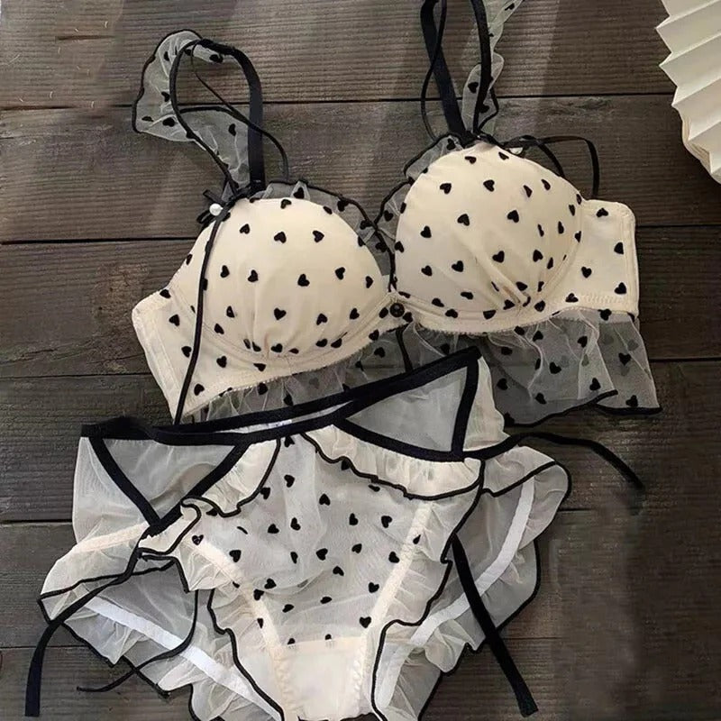 Heart Embroidered Push-Up Bra & Panty Set