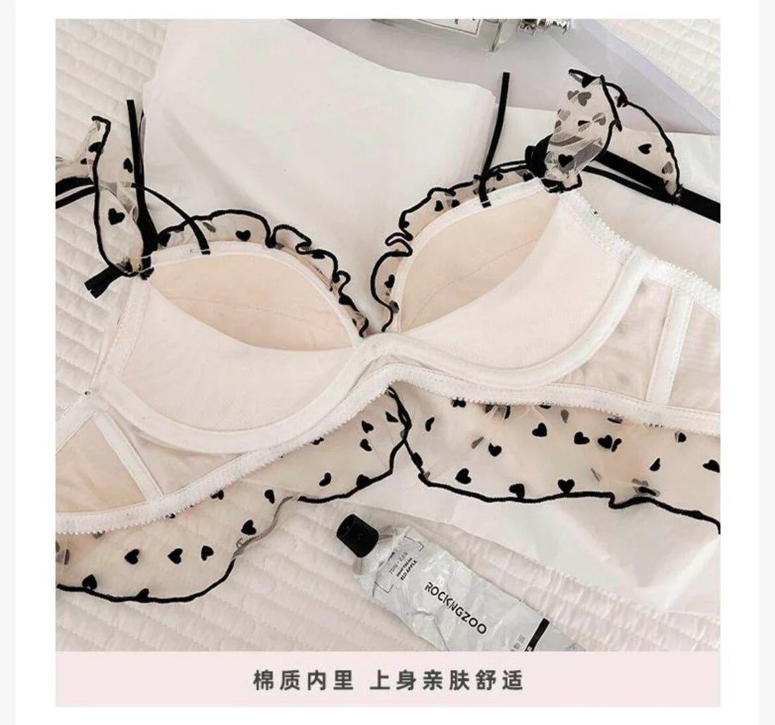 Heart Embroidered Push-Up Bra & Panty Set