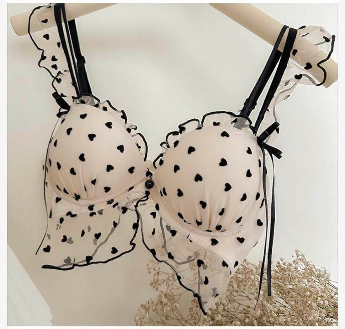 Heart Embroidered Push-Up Bra & Panty Set