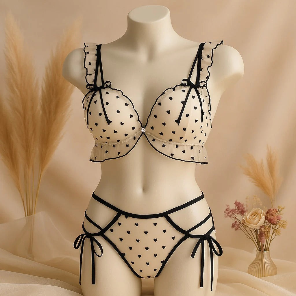 Heart Embroidered Push-Up Bra & Panty Set