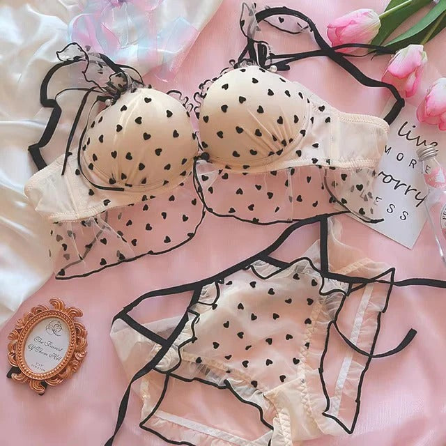 Heart Embroidered Push-Up Bra & Panty Set